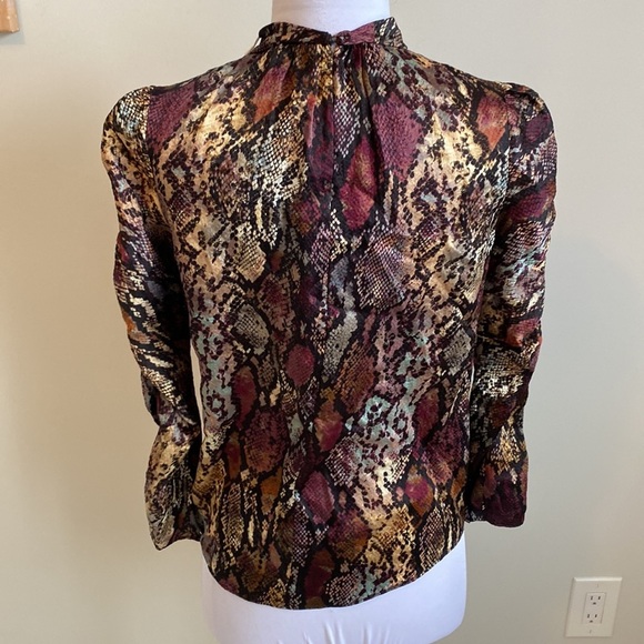 Rebecca Taylor Silk  Snakeprint Mock Neck Blouse - Picture 4 of 12